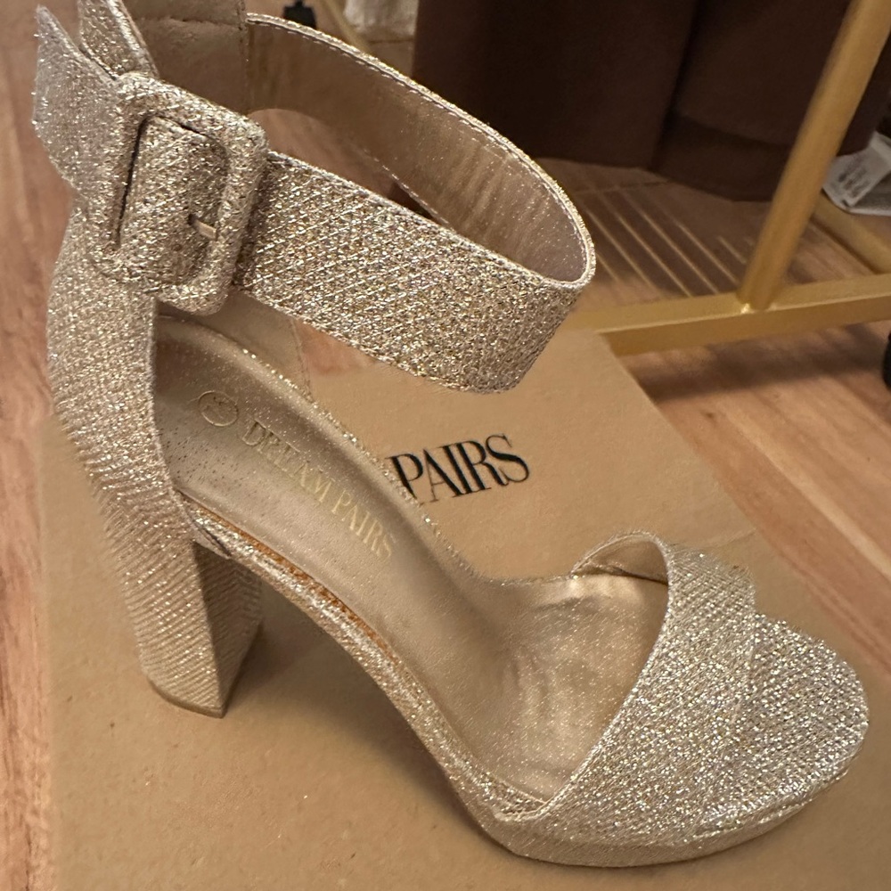 Dream Pairs Shimmering Gold Ankle Strap Heels